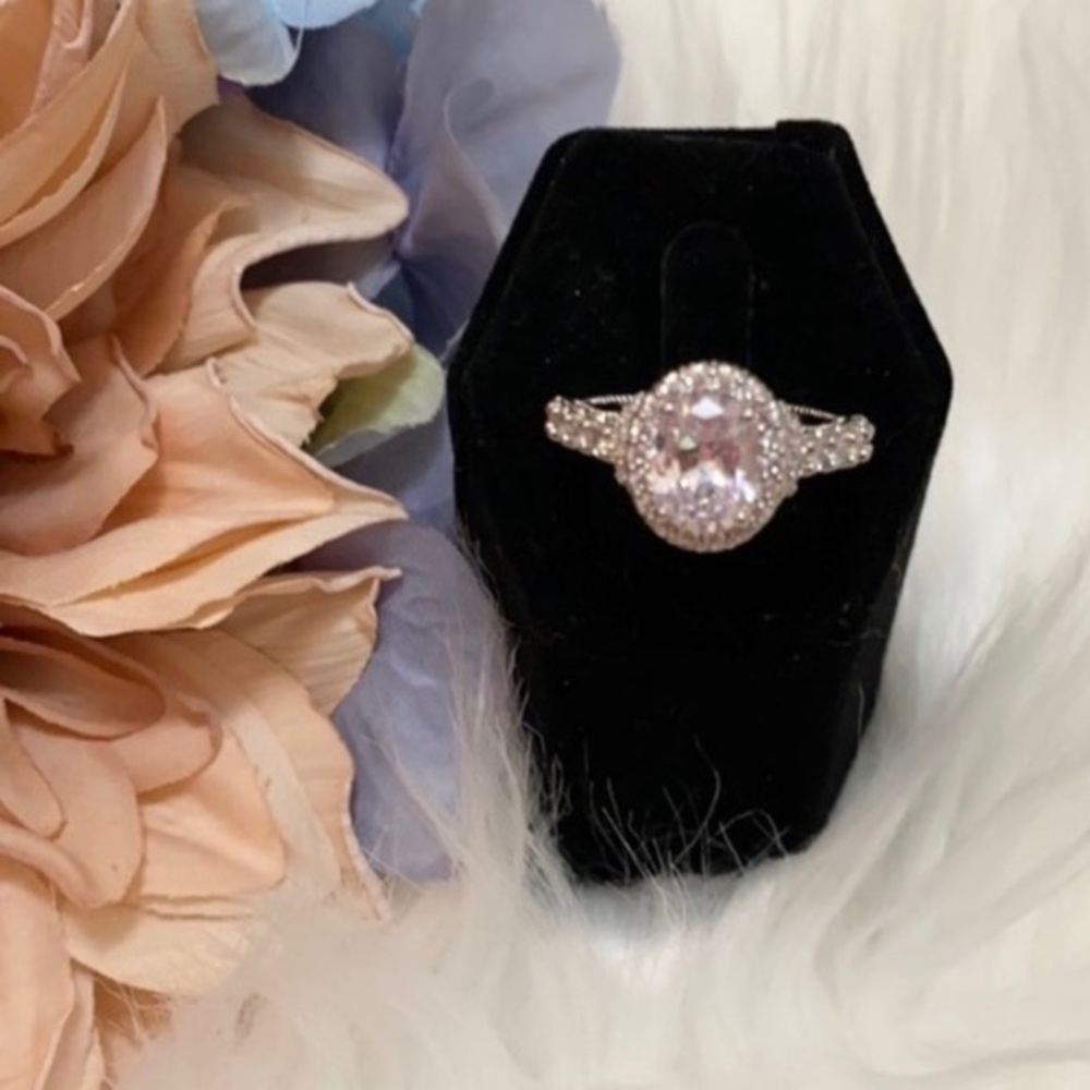 Micro Pave Halo Engagement Style Accent Ring Sz 7 NEW!